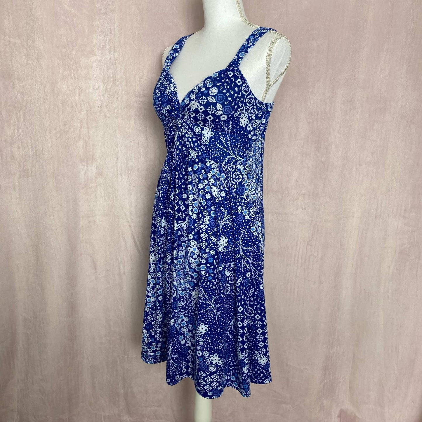 Secondhand Harlow & Rose Blue Floral Twist Front Dress, Size Medium
