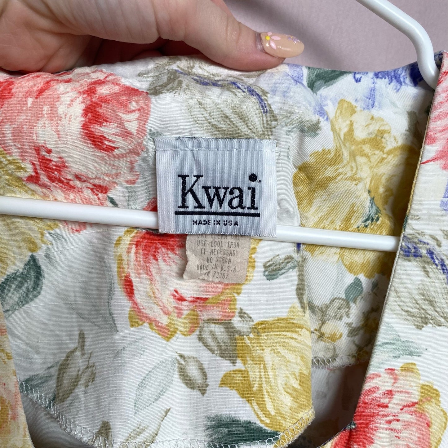 Vintage 80s Kwai Button Up Crop Sleeve Blouse, Size 12