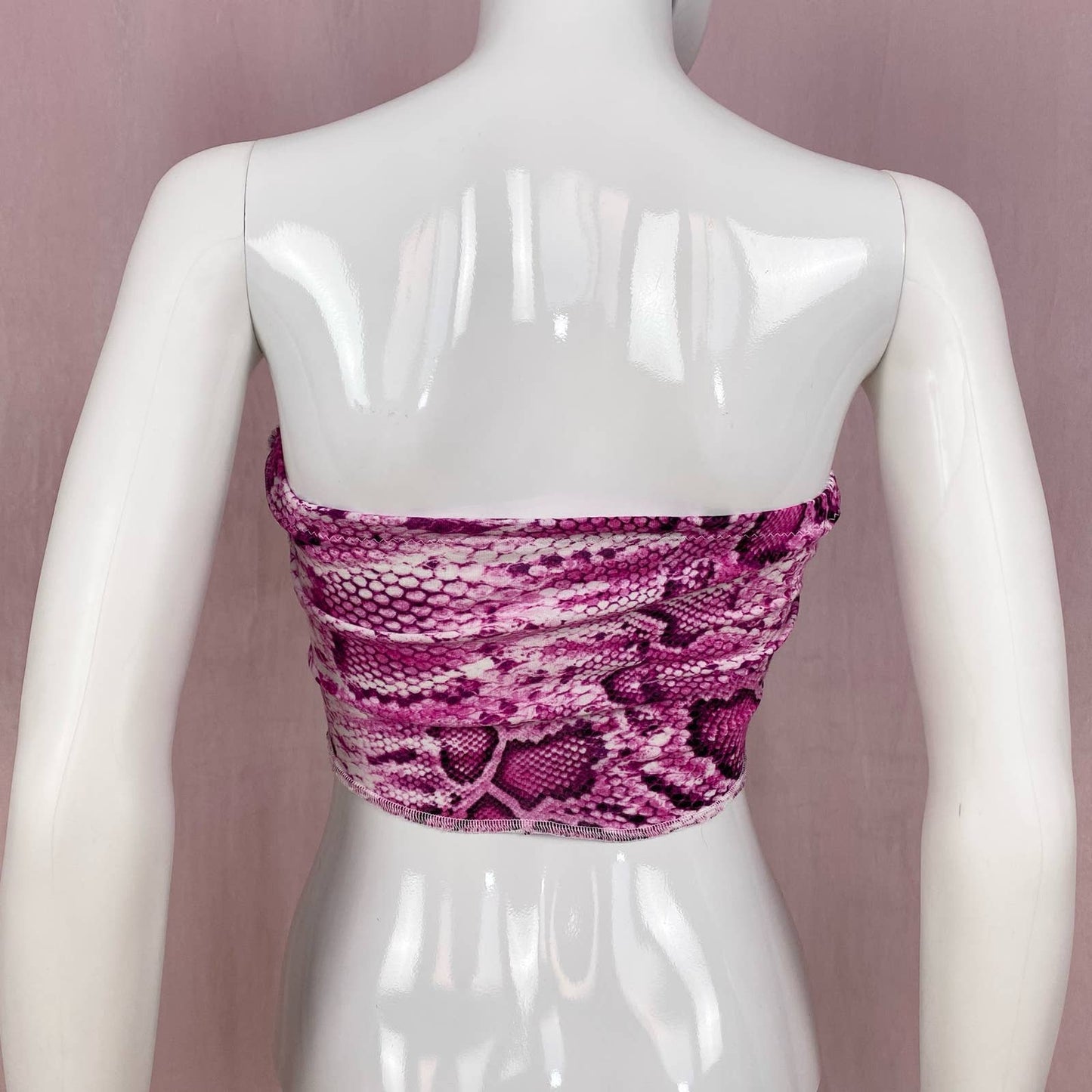 Scrap Fabric Y2K Pink Snake Print Crop Tube Top, Size Small