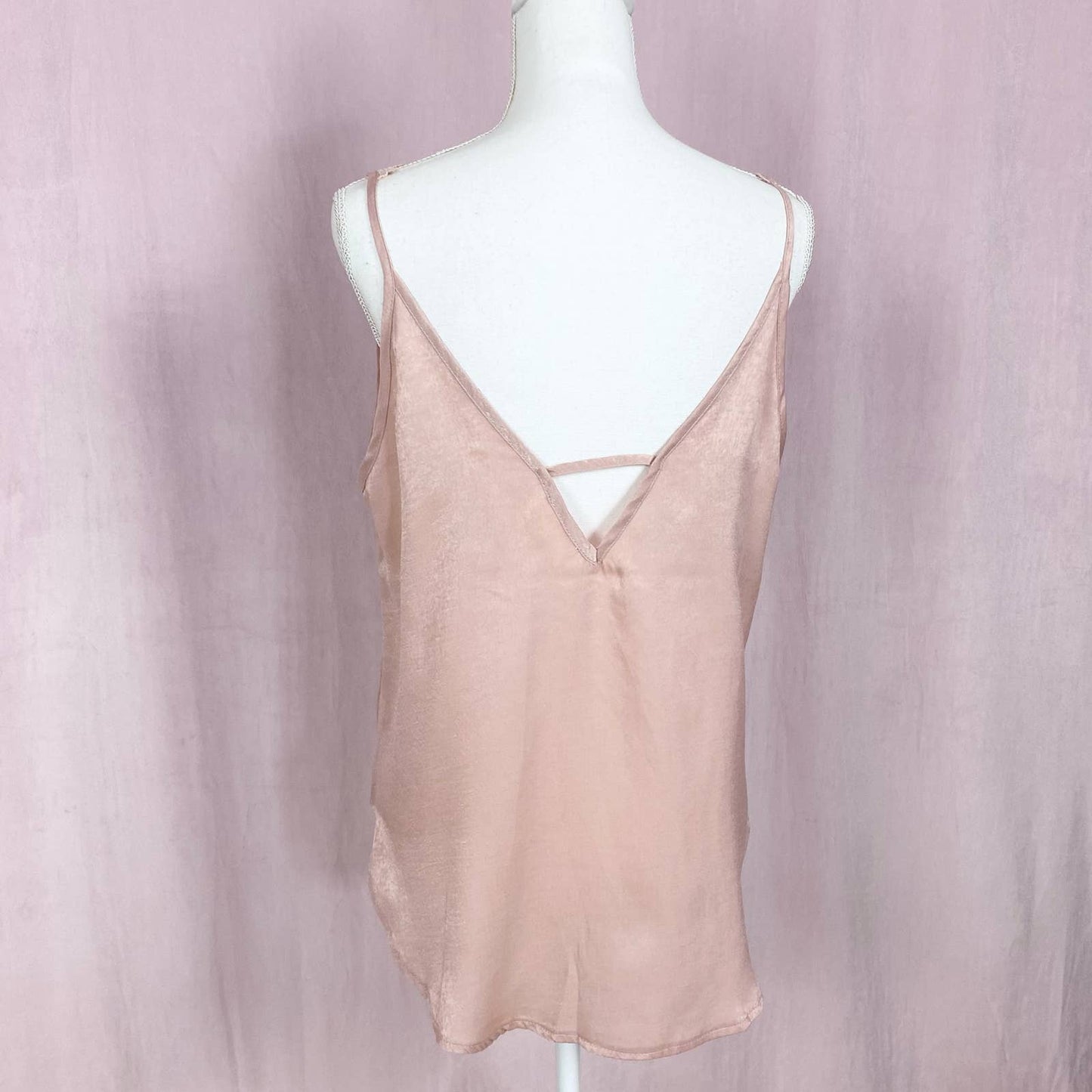 Secondhand Allie Rose Lace Trim Satin Blush Tank Top, Size Large