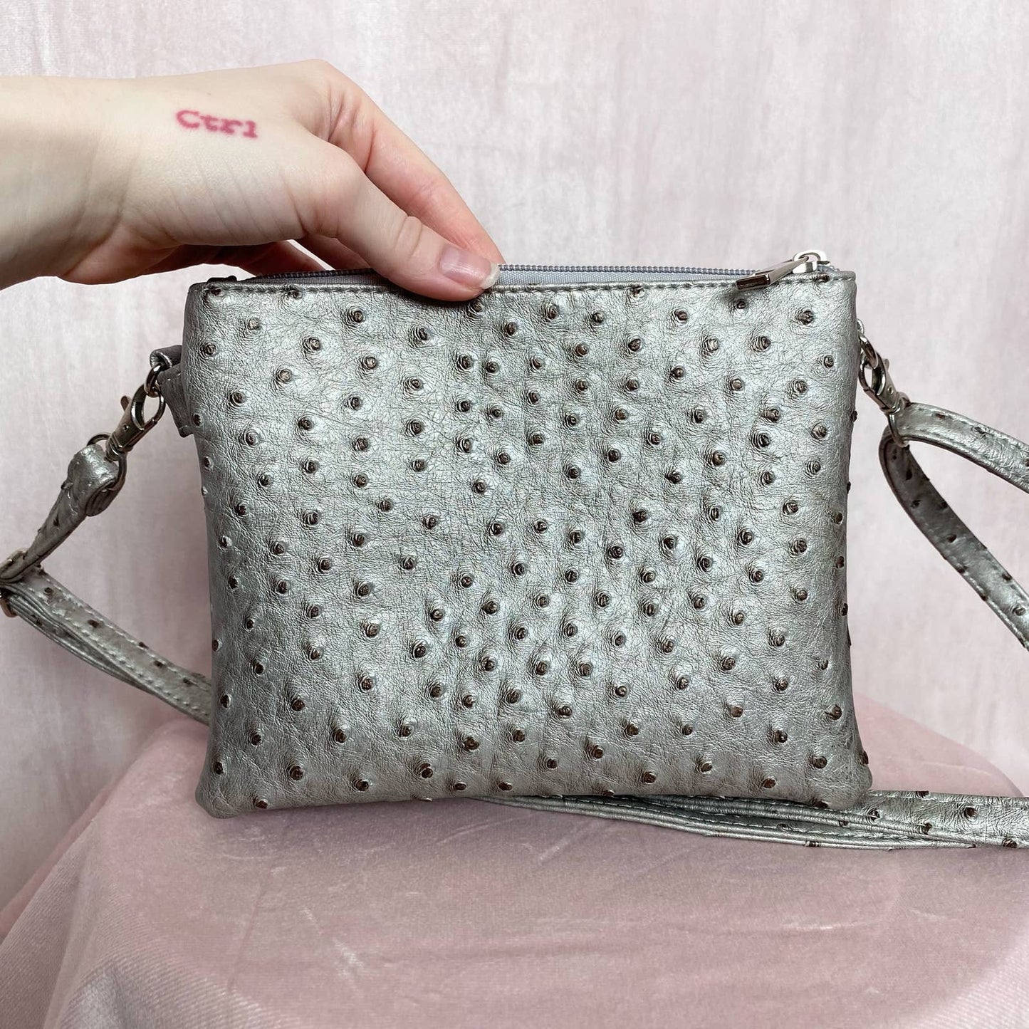 Secondhand Faux Ostrich Leather Flower Crossbody Bag