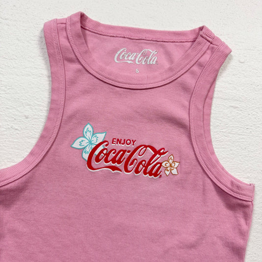 Secondhand Coca-Cola Pink Ribbed Graphic Tank Top, Size Small