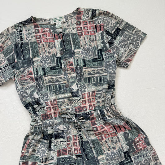 Vintage Shenanigans Abstract Button Tie Front Romper, Size Large