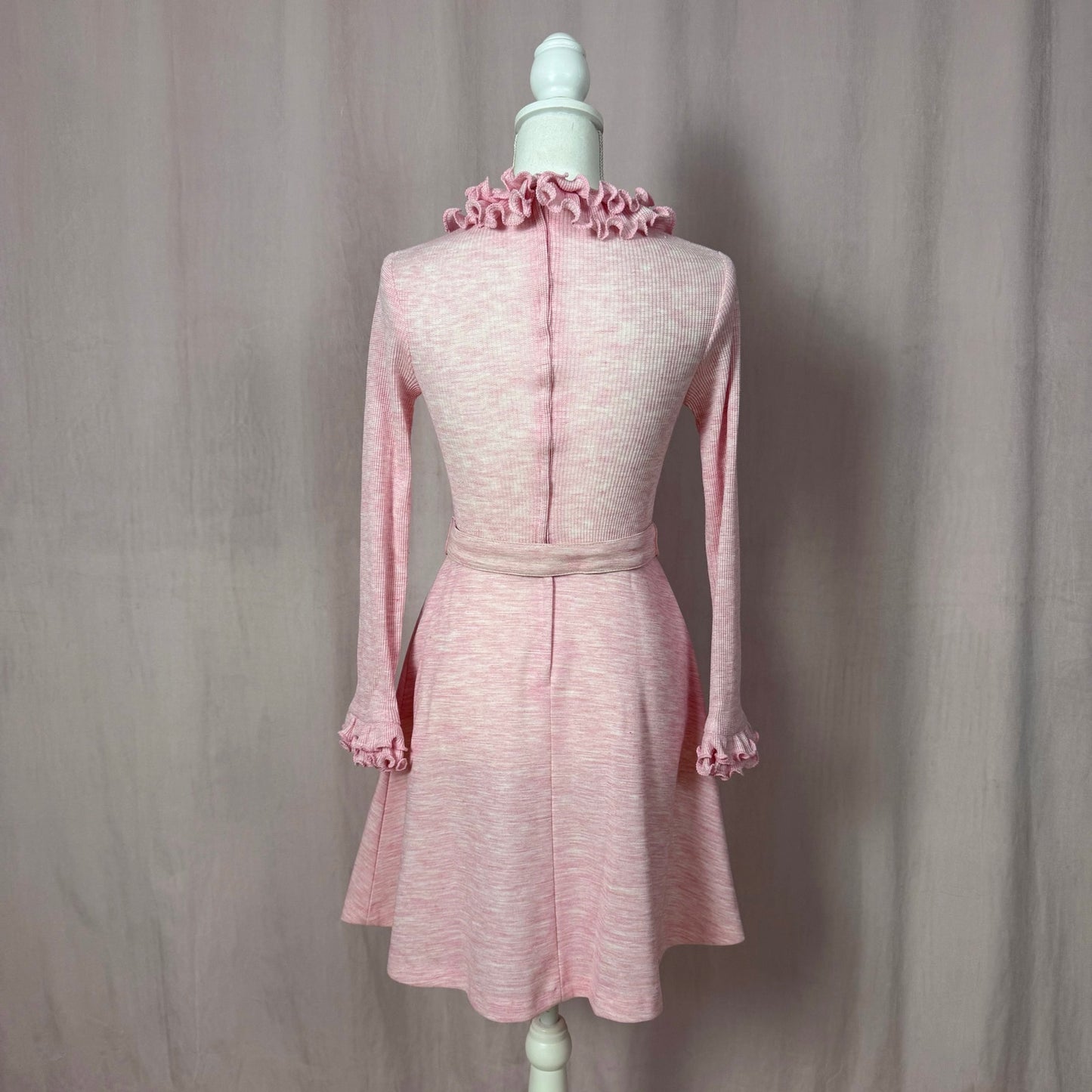 Vintage 70s Vicky Vaughn Pink Knit Mini Dress, Size XS