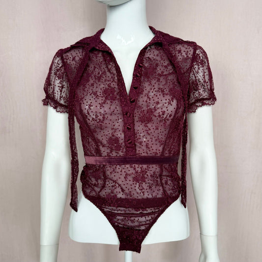 Secondhand Victoria's Secret Floral Mesh Lace Bodysuit, Size XS