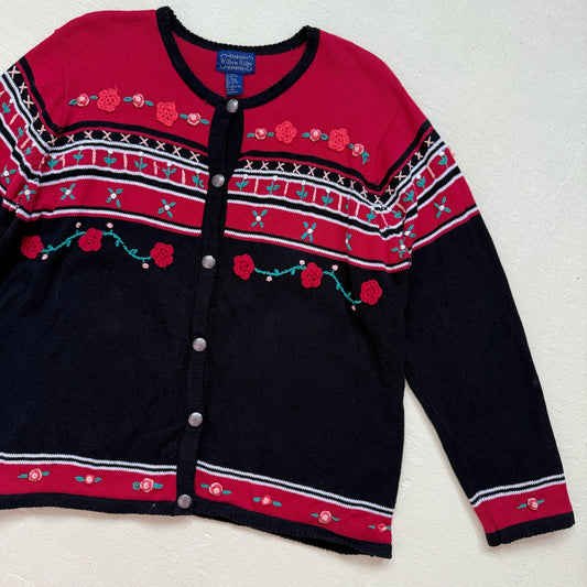 Vintage Willow Ridge Floral Embroidered Cardigan, Size XL