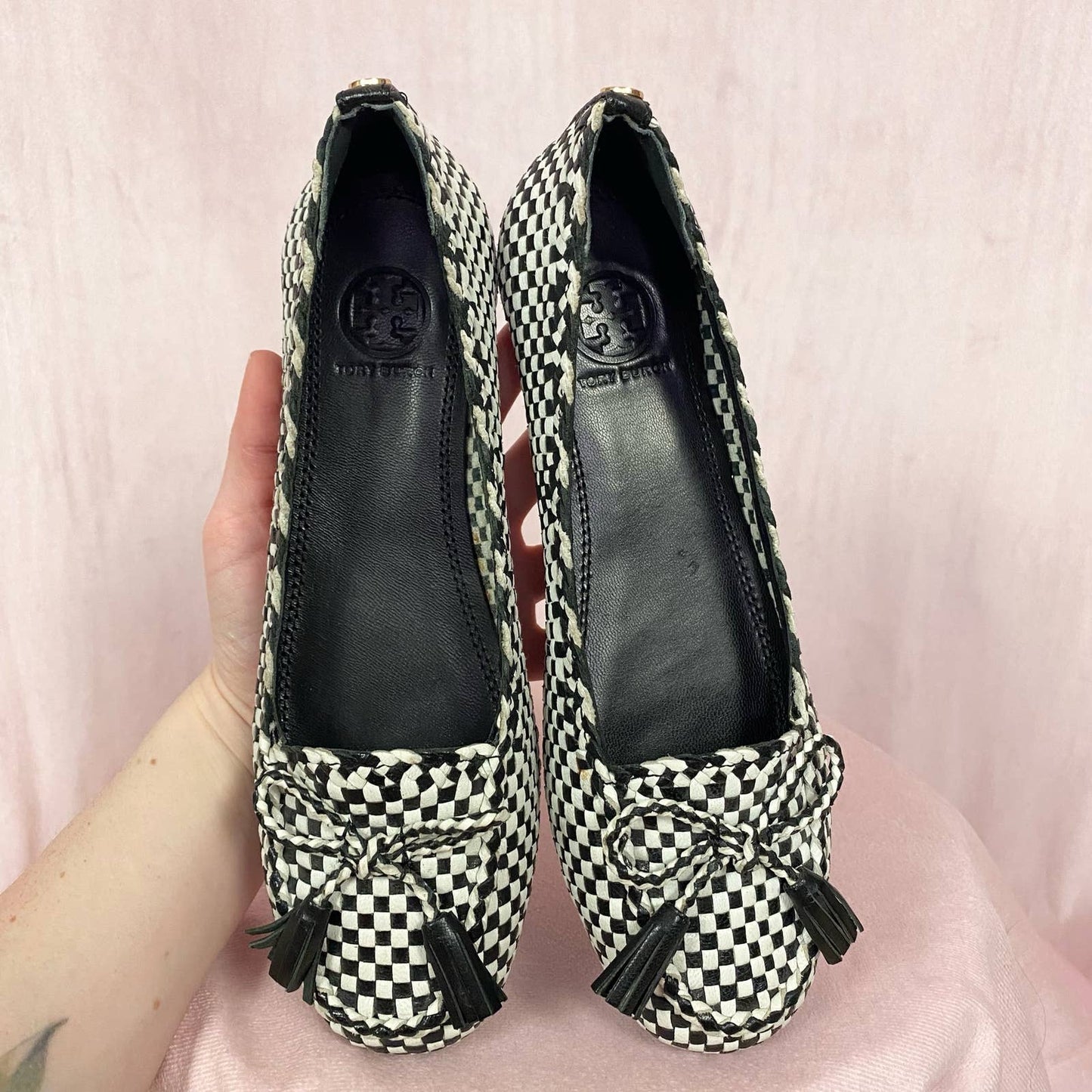 Secondhand Tory Burch Russell Loafers in Black/White, Size 5
