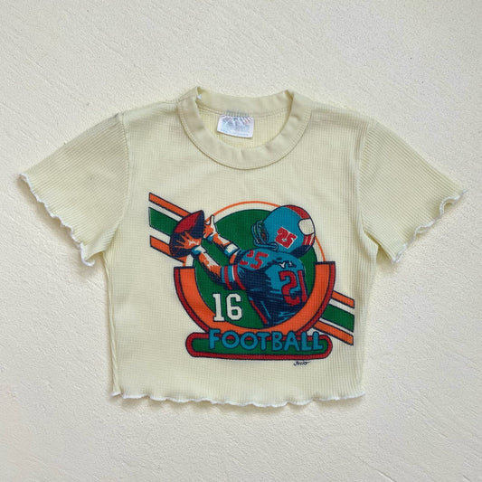 Upcycled Vintage Football Graphic Crop Baby Tee, Size XS