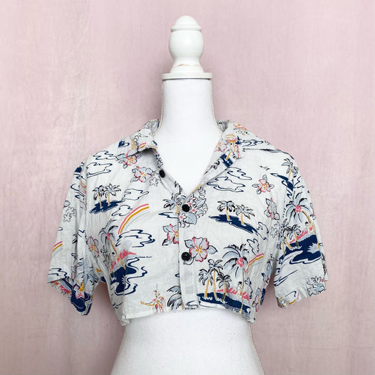 Upcycled Crop Hawaiian Shirt & Scrunchie Set, Size Medium