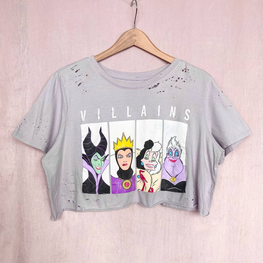 Reworked Disney Villains Distressed Crop Tee, Size 1X