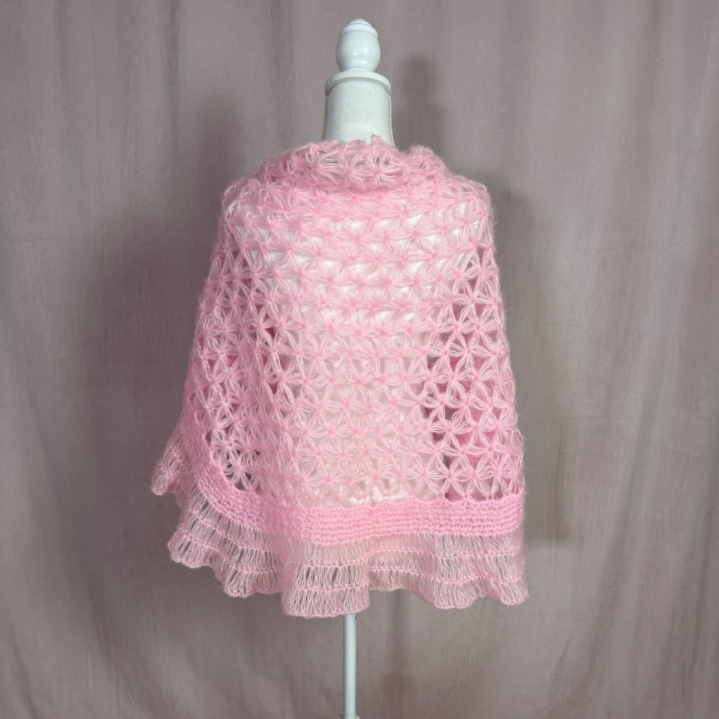Vintage Bella Handmade Crochet Pink Shawl