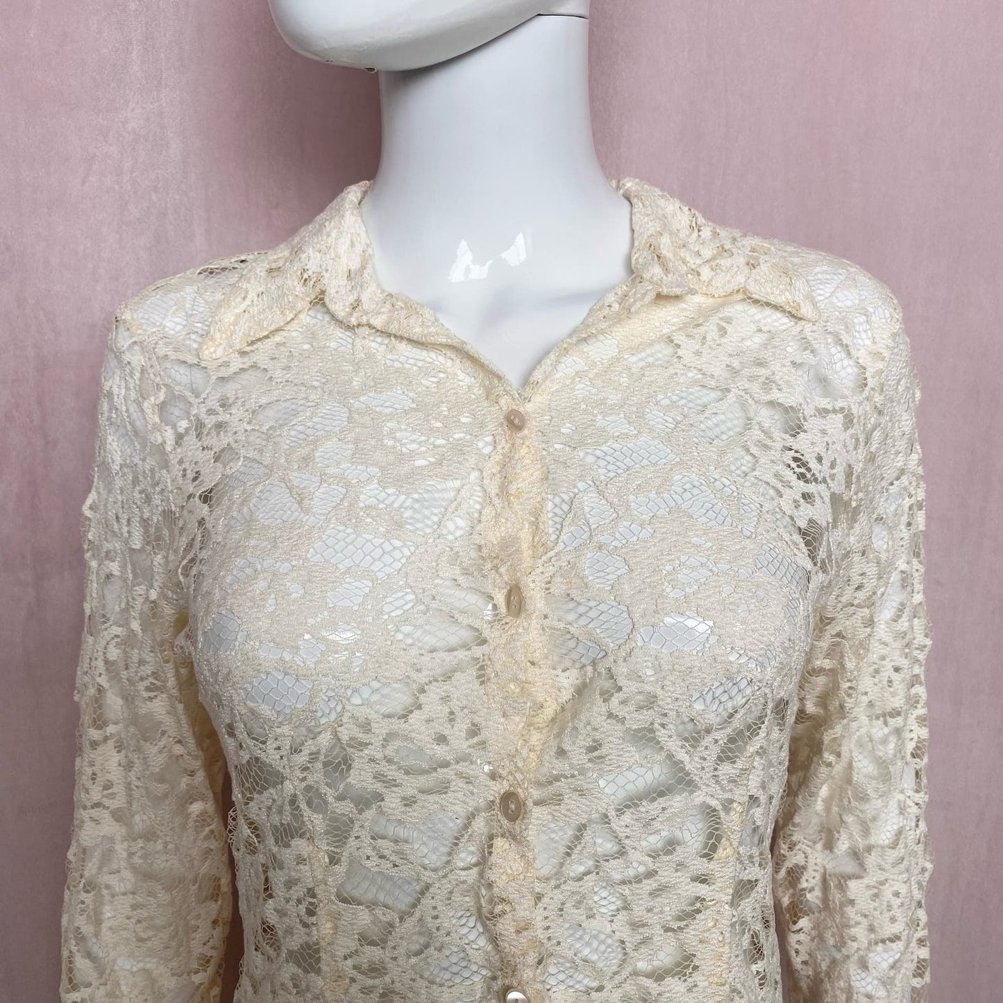Vintage ICE Cream Lace Button Up Long Sleeve, Size Small