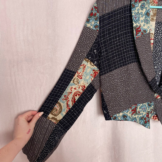 Vintage Cristina Colorblock Floral Crop Blazer Top, Size Medium