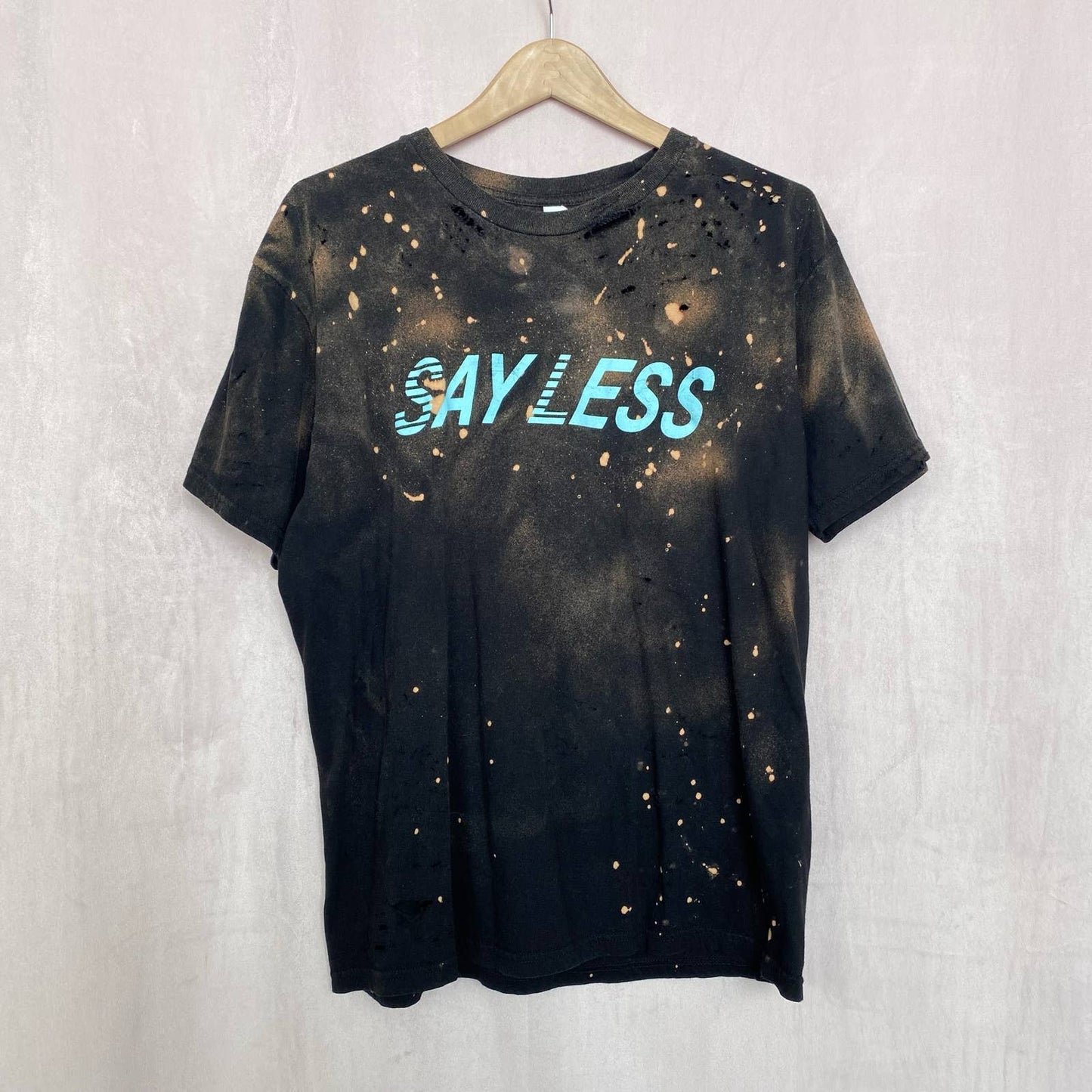Upcycled Say Less Earth Graphic Distressed Acid Wash Tee, Size Large