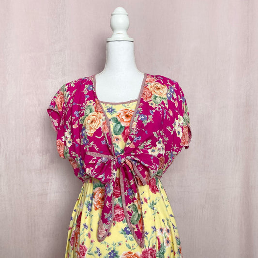 Vintage Bila Pink Yellow Floral Maxi Dress, Size Medium