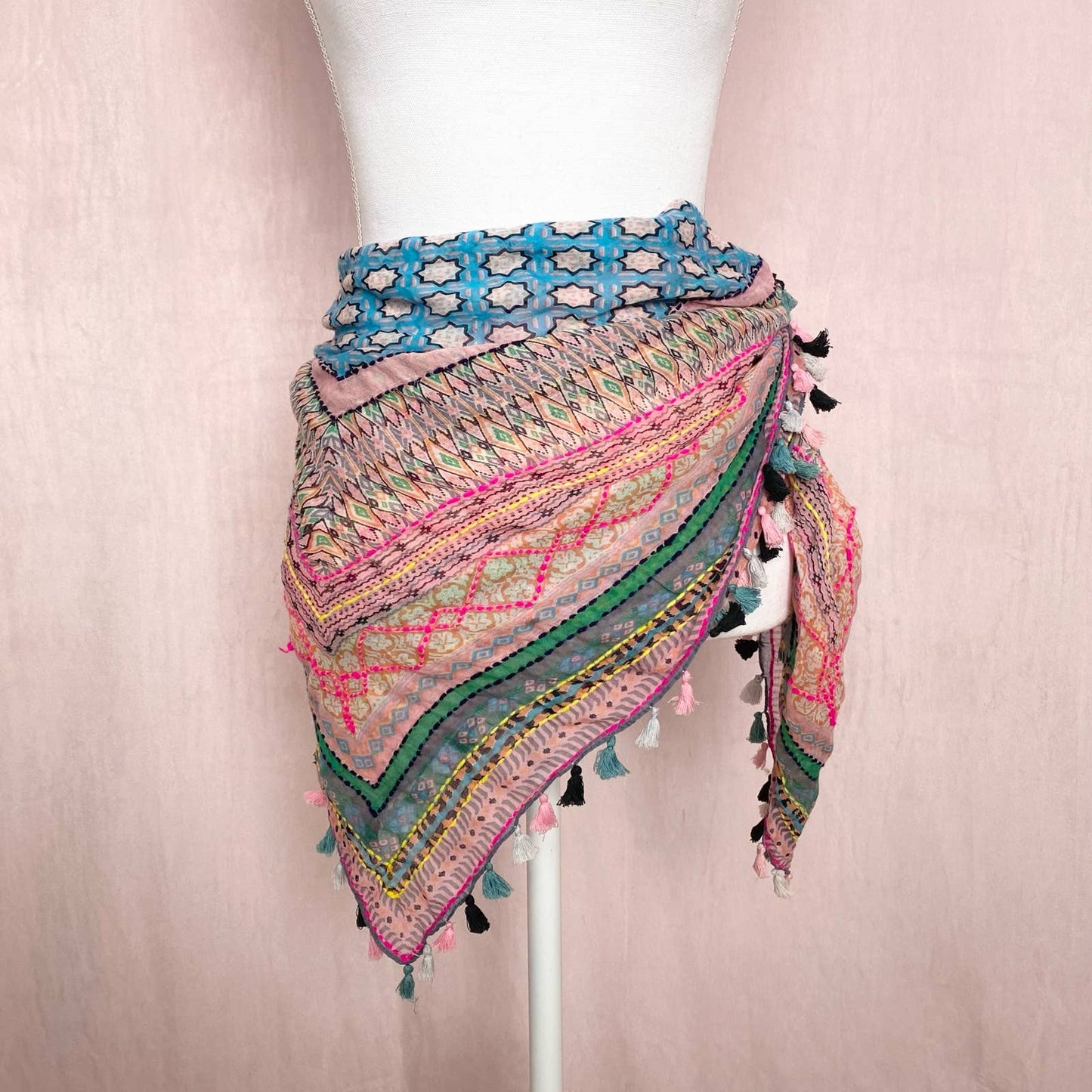 Secondhand Rainbow Knit Versatile Tassel Scarf - Shawl, Top, Skirt, etc.