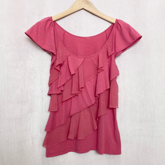 Y2K Pink Tiered Ruffle Cap Sleeve Top, Size M/L
