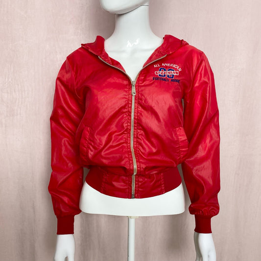 Vintage All American Football Red Zip Up Hooded Windbreaker, Size Small