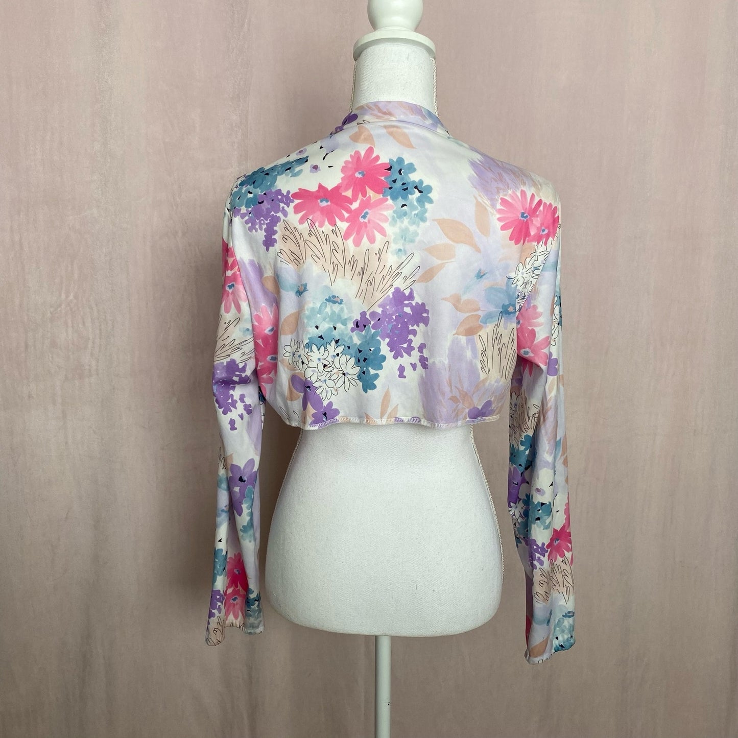 Reworked Vintage Floral Crop Long Sleeve Button Up