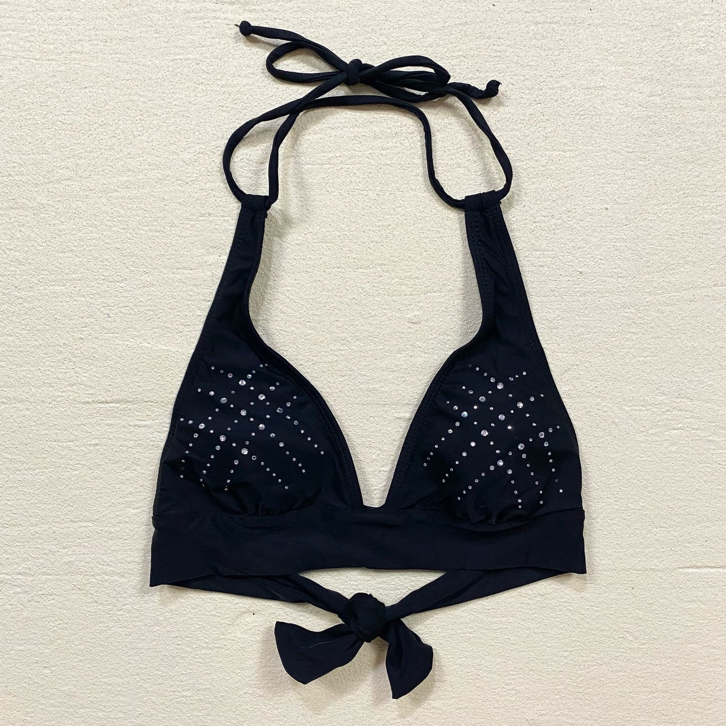 Y2K Guess Rhinestone Black Triangle Bikini Top, Size XS