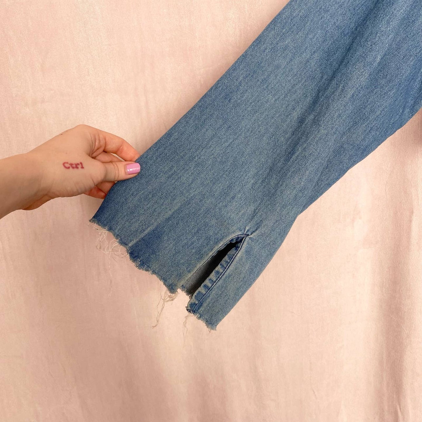 Upcycled Vintage Bobbie Brooks Christmas Embroidered Crop Denim Button Up, Size 3X