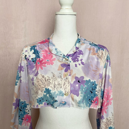 Reworked Vintage Floral Crop Long Sleeve Button Up