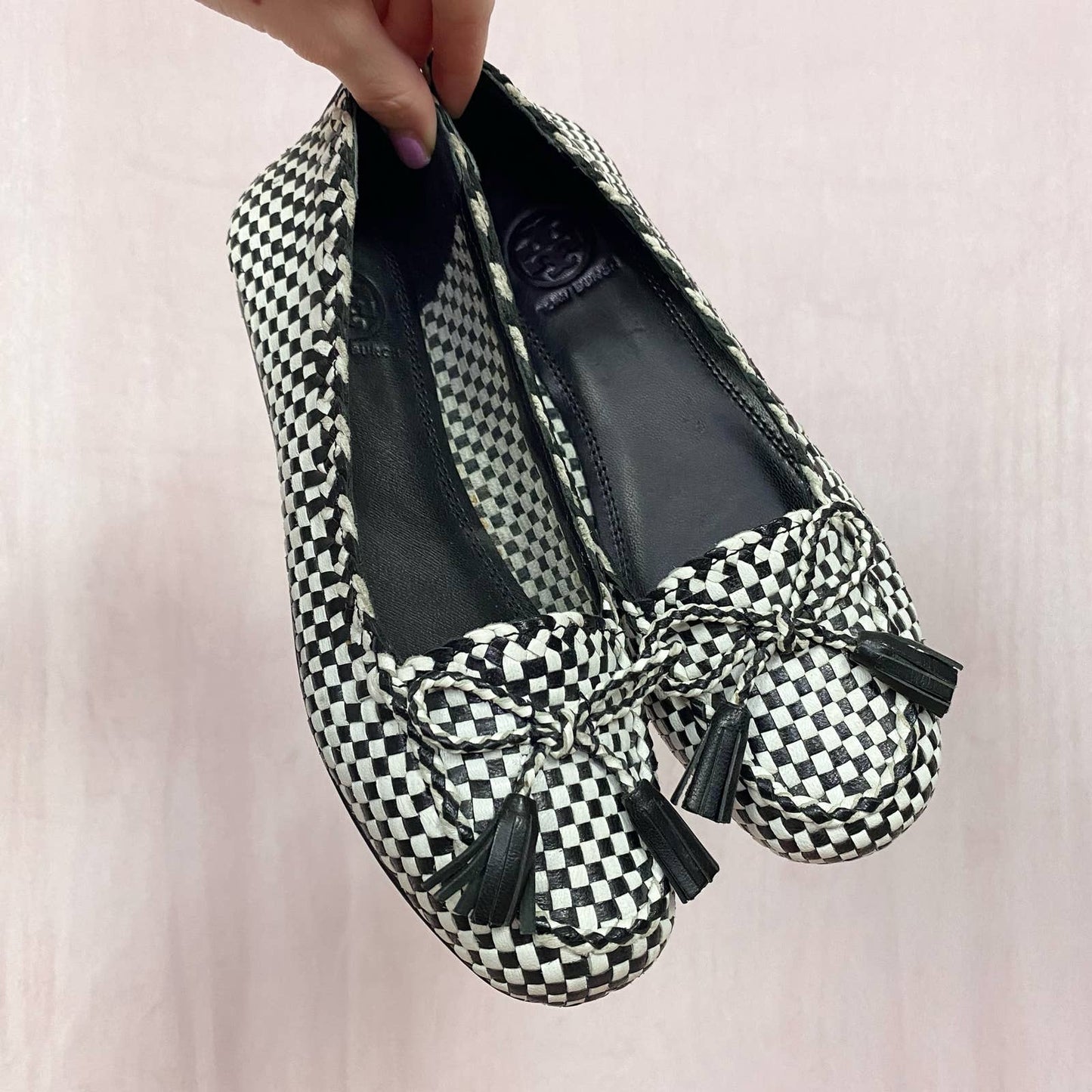 Secondhand Tory Burch Russell Loafers in Black/White, Size 5