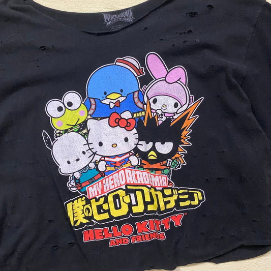 Reworked My Hero Academia Hello Kitty Distressed Crop Tee, Size Large