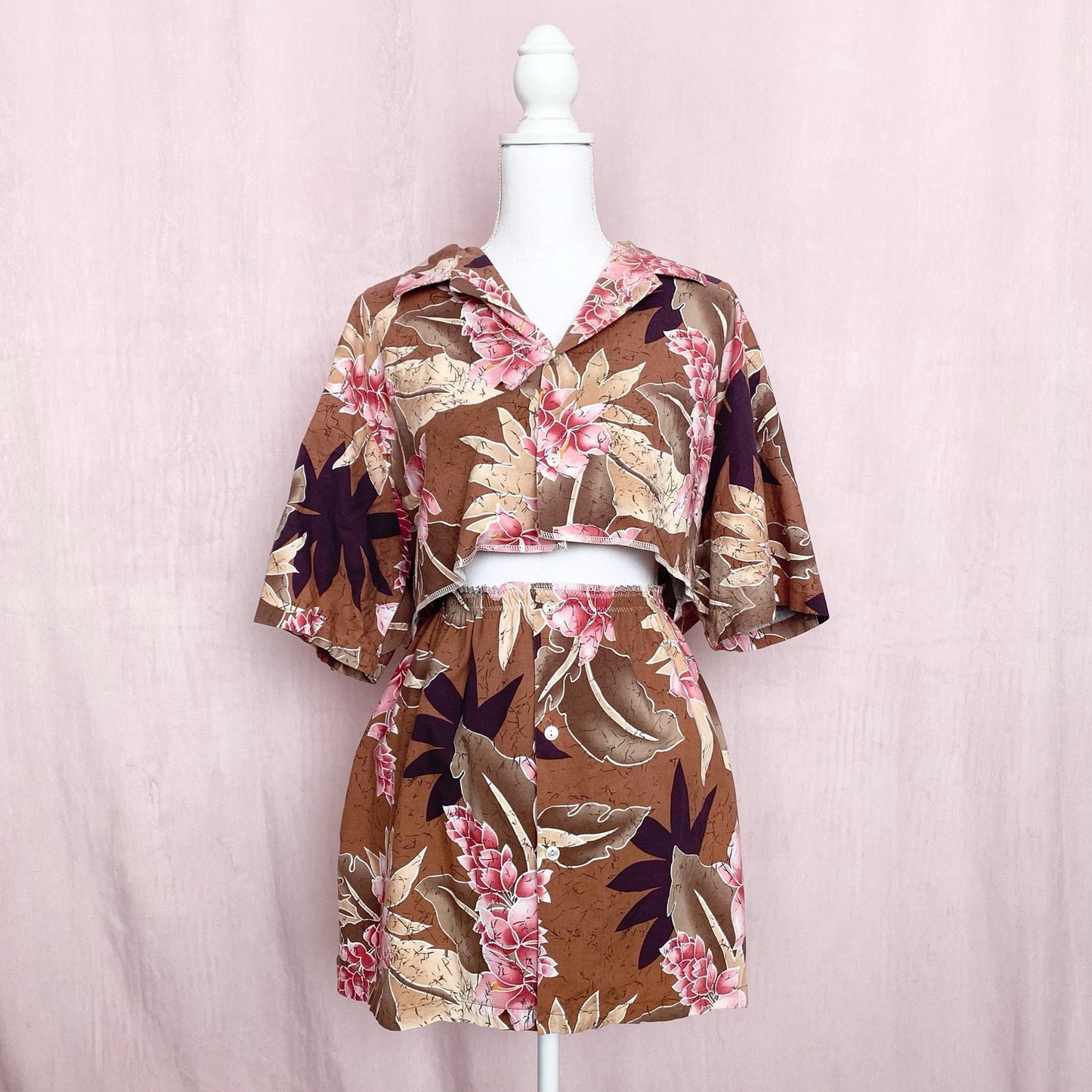 Upcycled Vintage Hawaiian Two Piece Skirt Set, Size L/XL