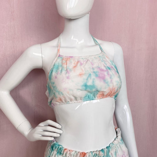 Upcycled Tie Dye Crop Halter Top & Skirt Set, Size XS