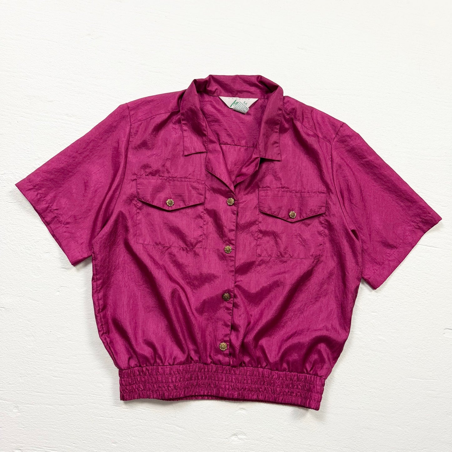 Upcycled Vintage 80s Fashion Attitudes Pink Button Up Blouse, Size 14