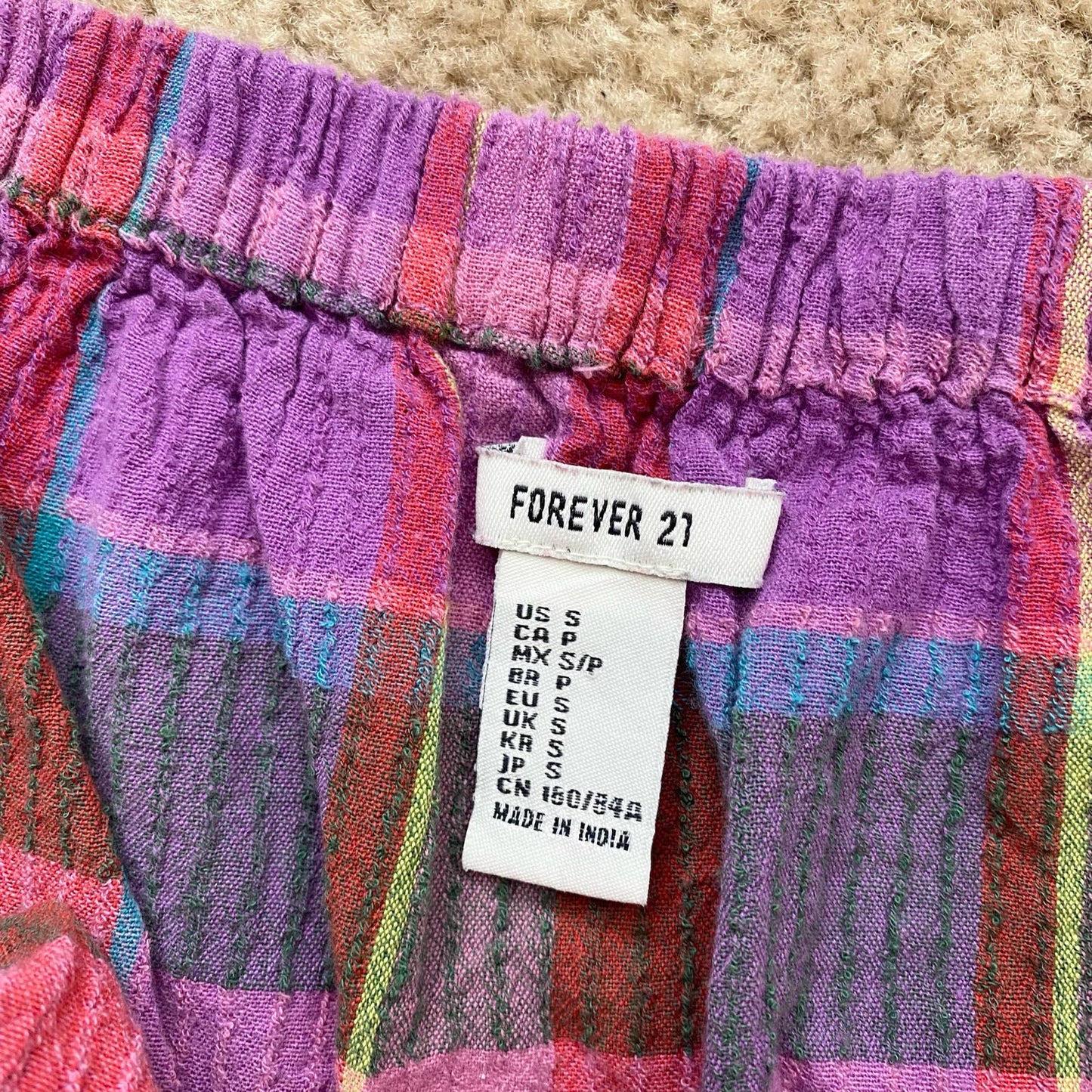 Secondhand Forever 21 Plaid Off Shoulder Crop Top, Size Small