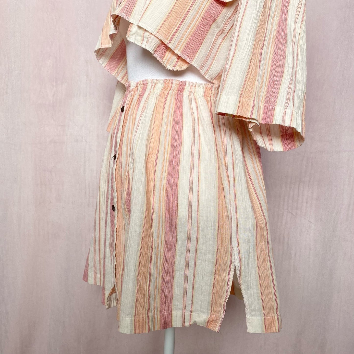Upcycled Vintage Crop Button Up Shirt & Skirt Set, Size S/M