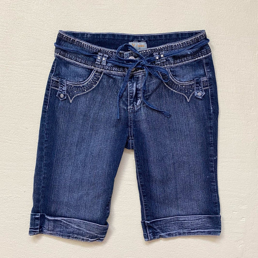 Y2K Y-Jeans Low Rise Rhinestone Cuffed Capri Jeans, Size 9