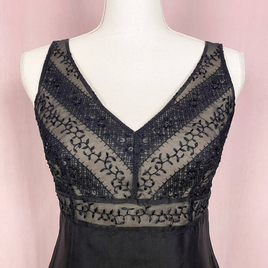 Vintage Ann Taylor Black Silk Beaded Dress, Size 2P
