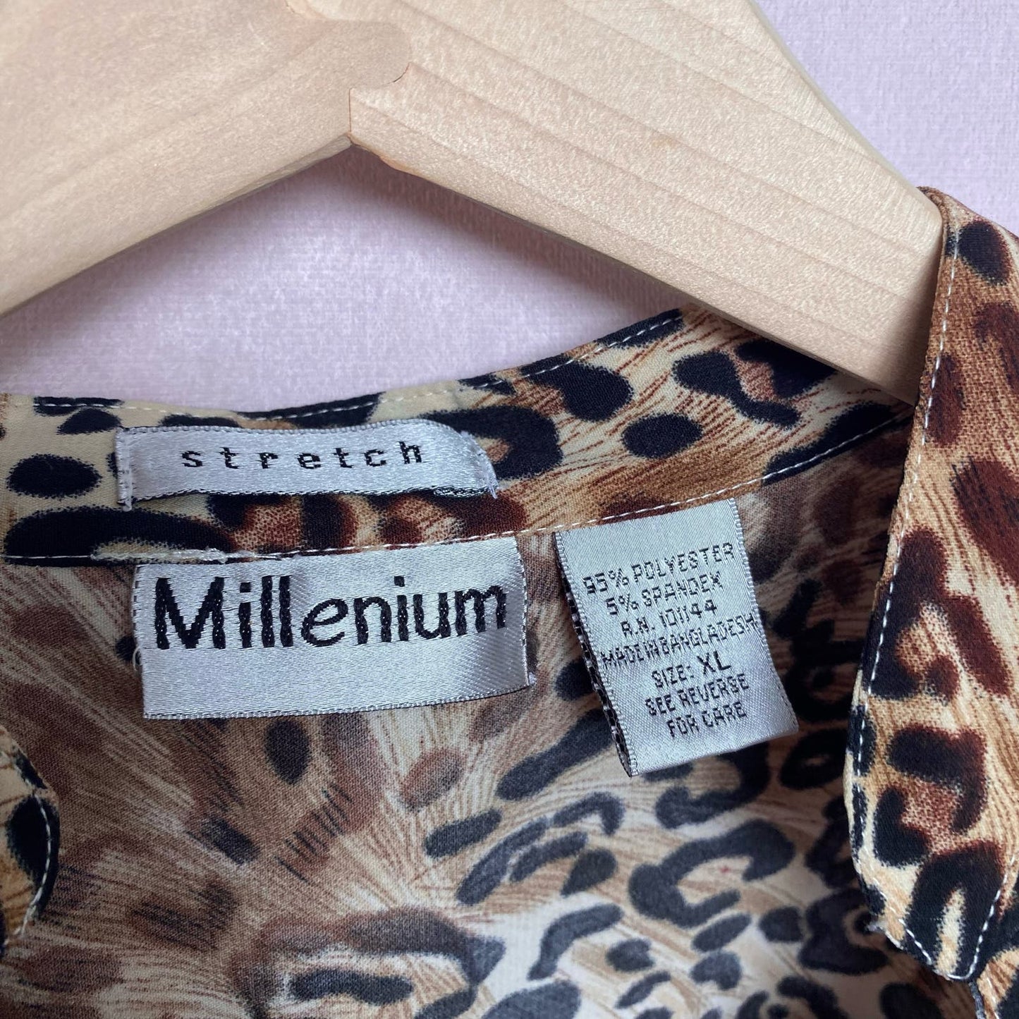 Vintage Millenium Leopard Print Button Up Blouse, Size XL