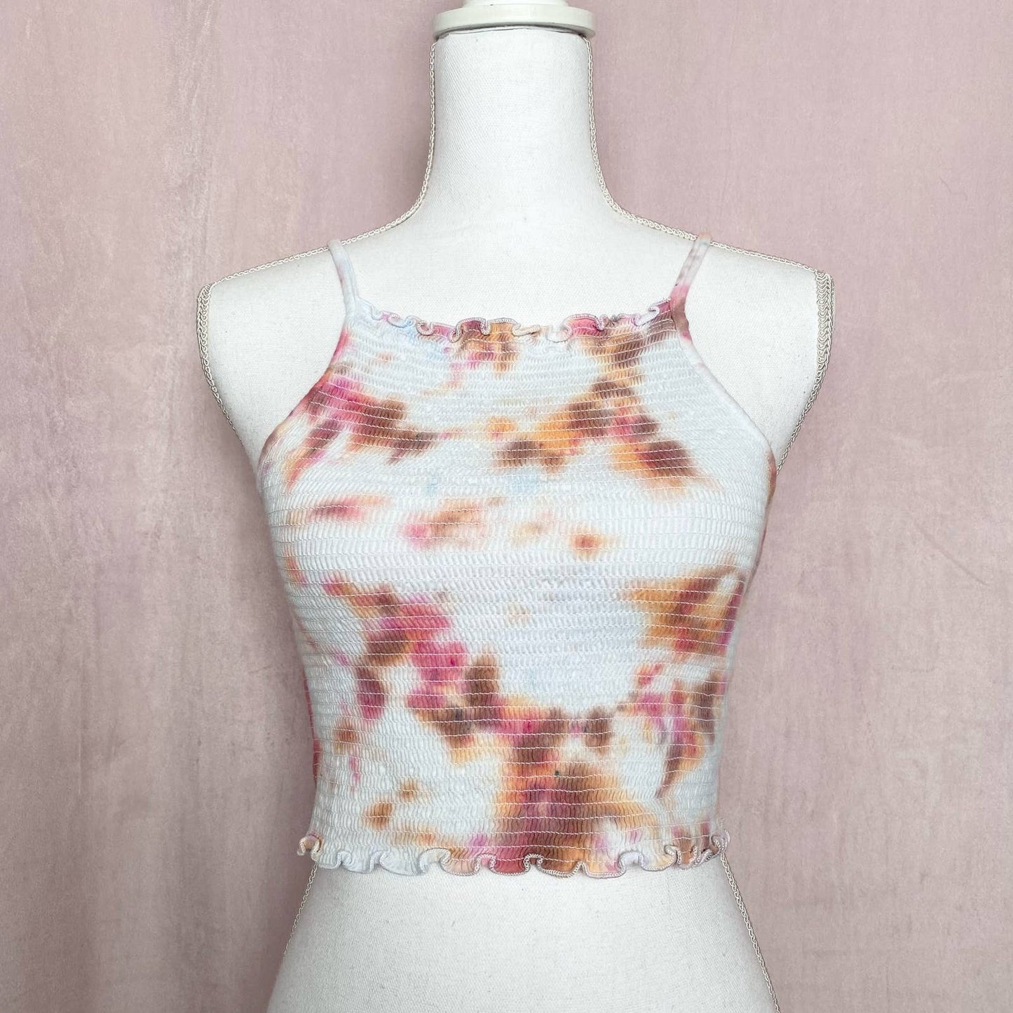 Reworked Tie Dye Smocked Crop Tank Top, Size S/M