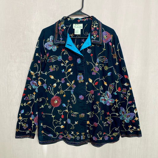 Vintage Quacker Factory Embroidered Beaded Jacket, Size Large