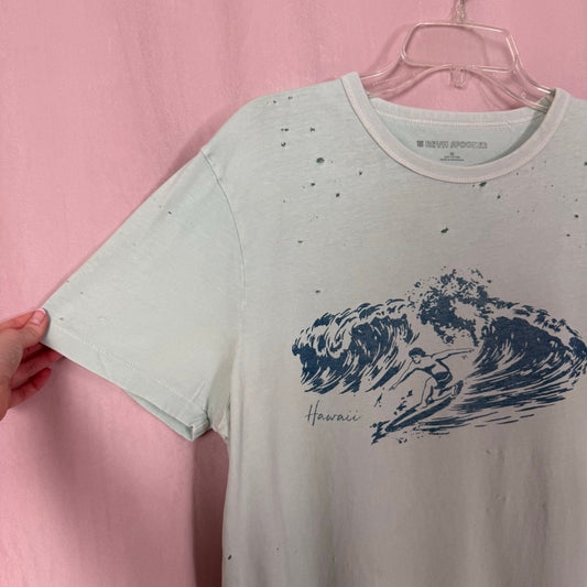 Upcycled Reyn Spooner Hawaii Surf Wave Distressed Tee, Size Medium