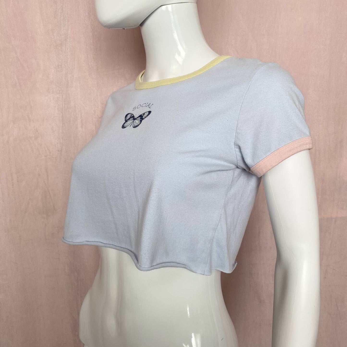 Reworked Social Butterfly Crop Tee, Size Small