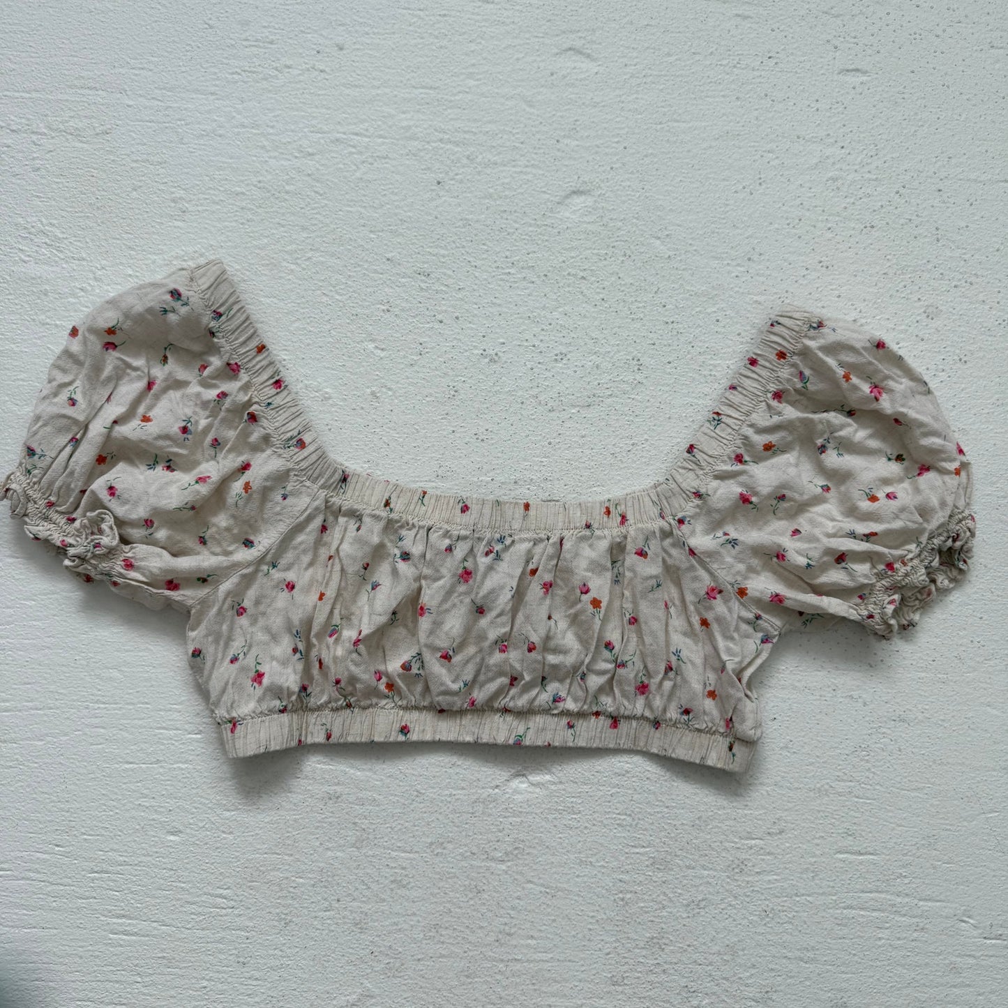 Secondhand Wild Fable Linen Blend Floral Tie Front Crop Top, Size Small