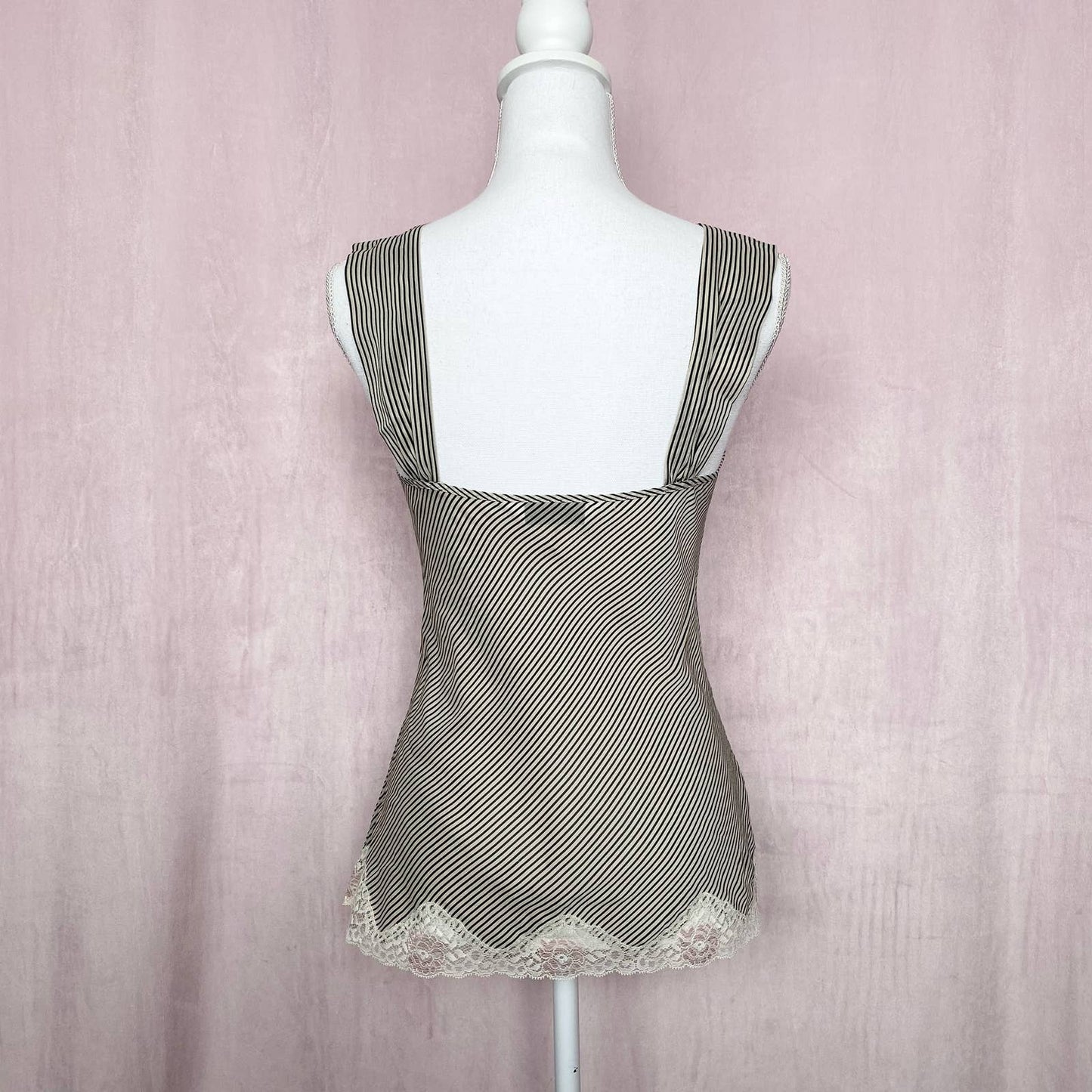Vintage Trina Turk Lace Stripe Cami Slip Tank Top, Size Small