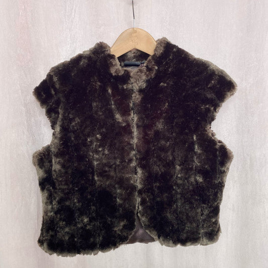 Y2K Y London Crop Brown Faux Fur Vest, Size Medium