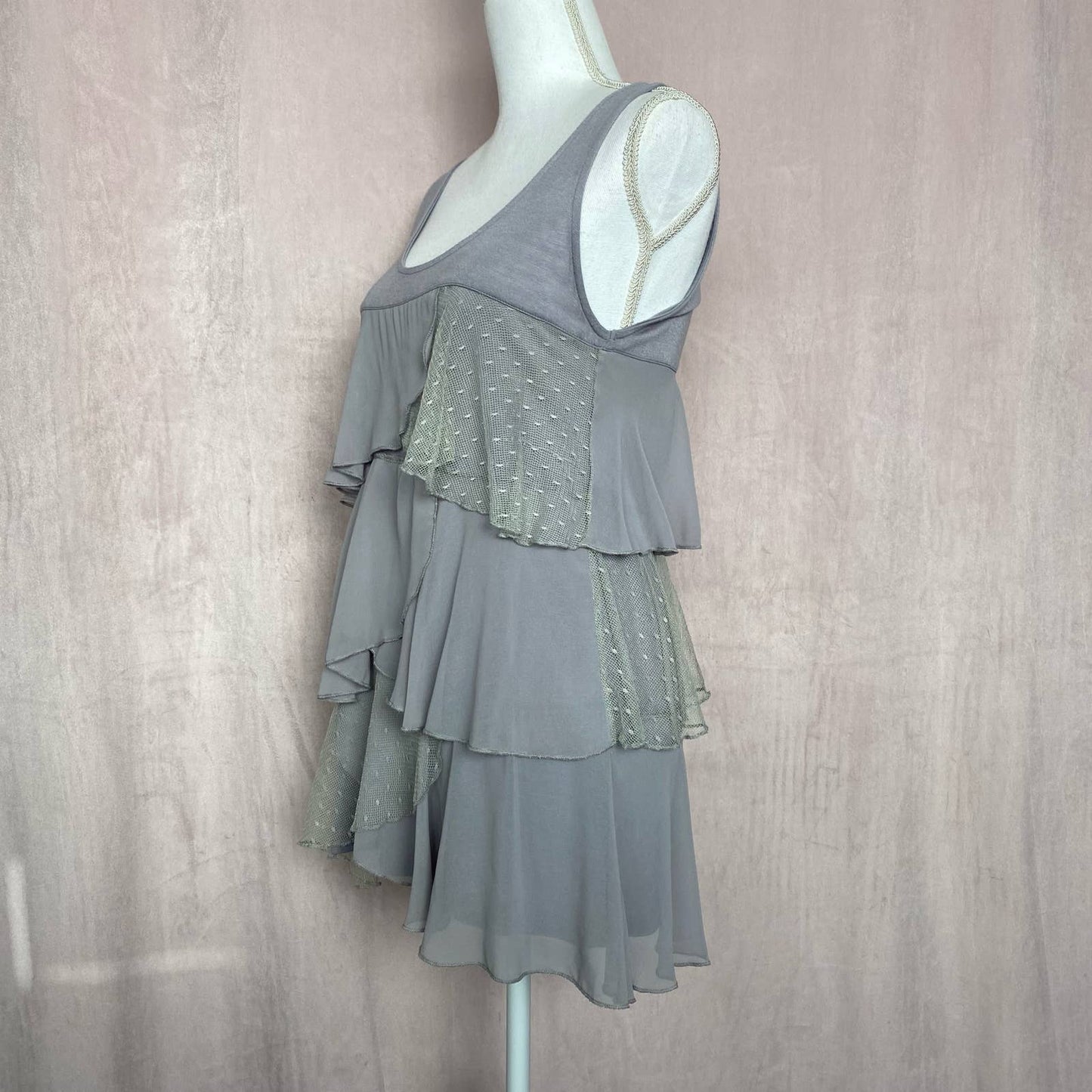 Secondhand Cecico Tiered Ruffle Tank Top Mini Dress, Size Small