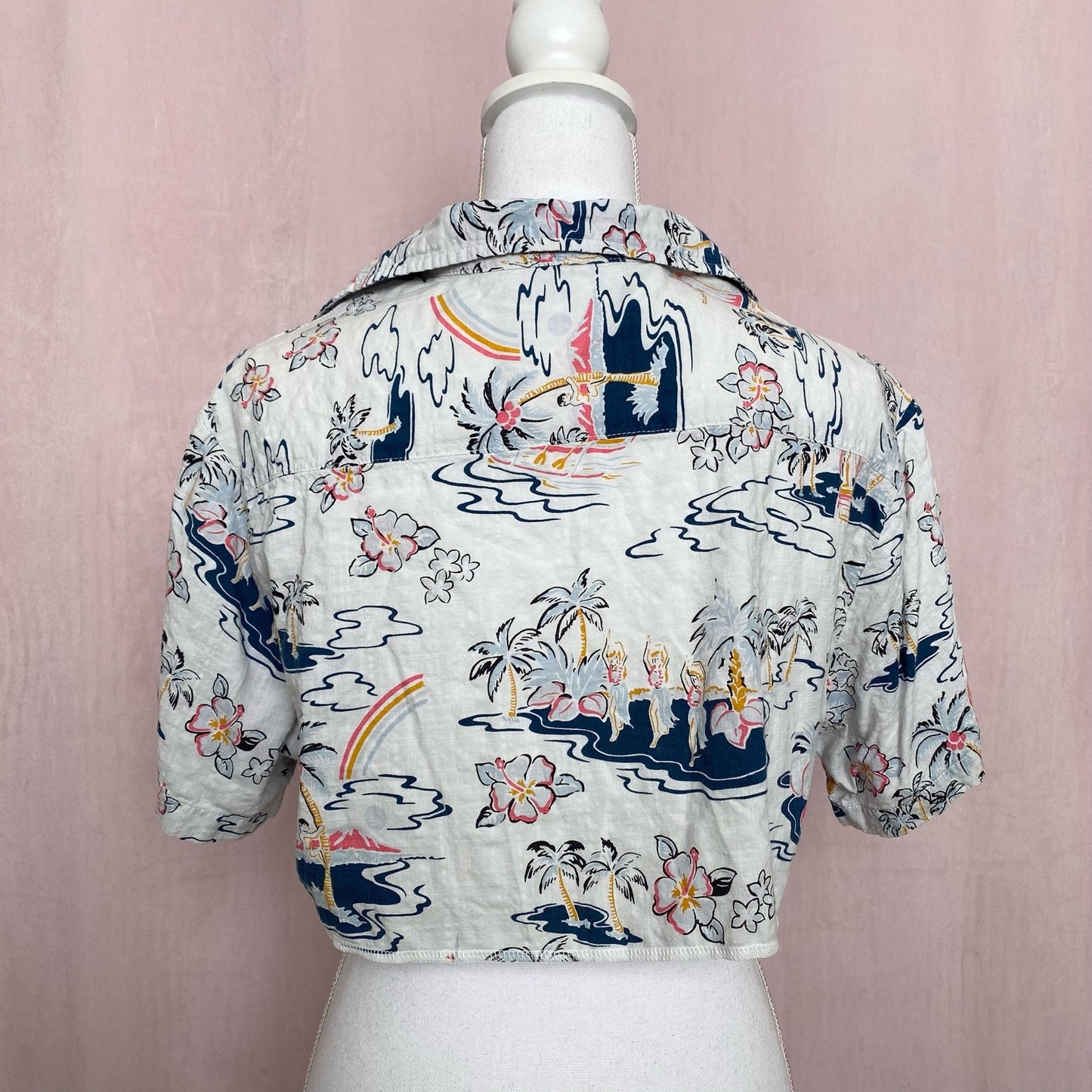Upcycled Crop Hawaiian Shirt & Scrunchie Set, Size Medium