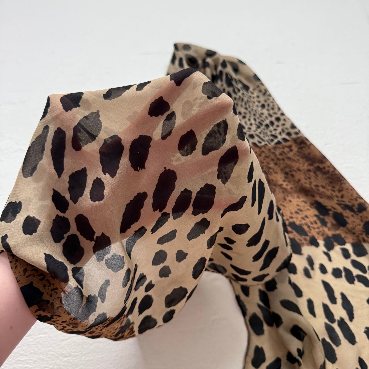 Secondhand Leopard Print Sheer Scarf Brown Tan Black Animal Print Wrap