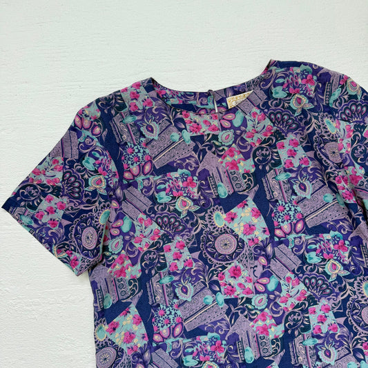 Secondhand Silkland Silk Abstract Floral Short Sleeve Top, Size XS
