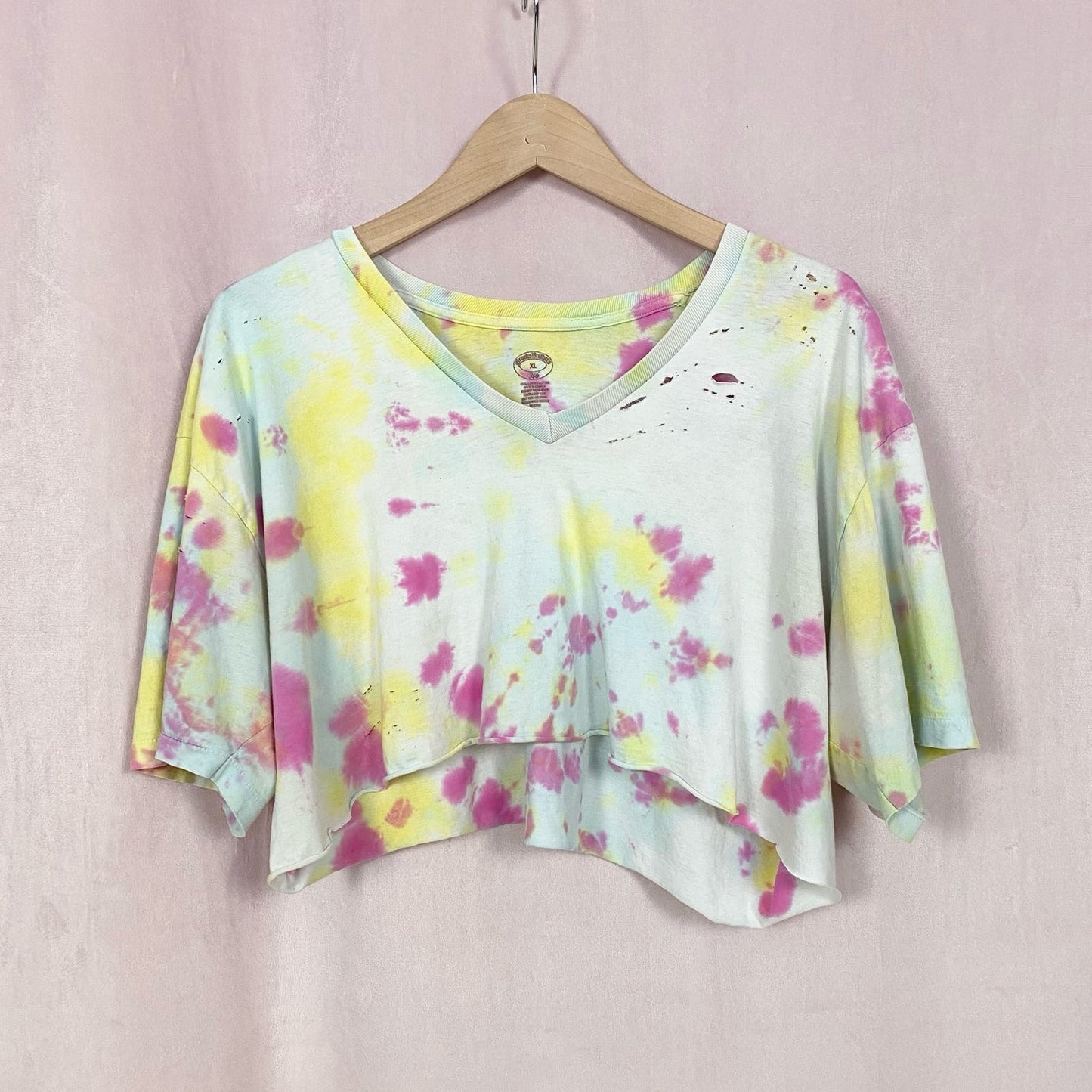 Upcycled Grunge Tie Dye Crop Oversized V-Neck Tee