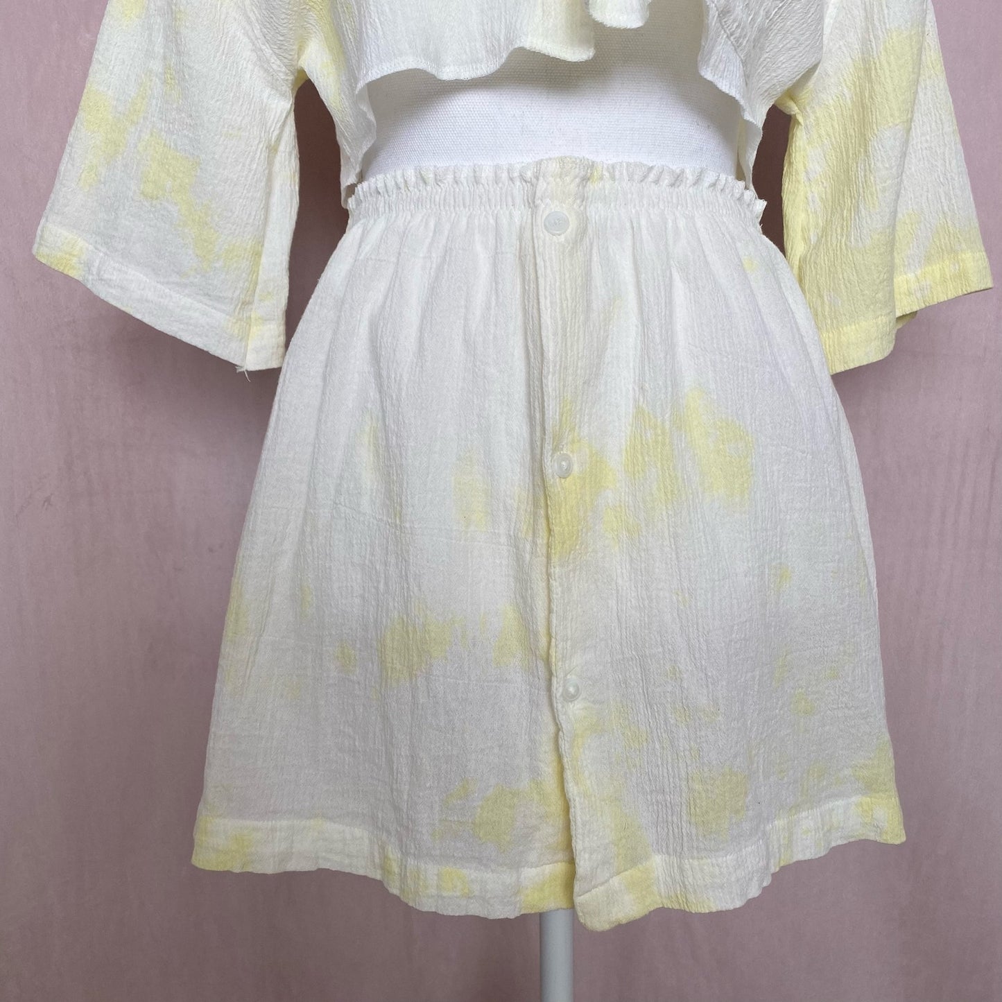 Upcycled Yellow Tie Dye Button Front Skirt Set, Size S/M