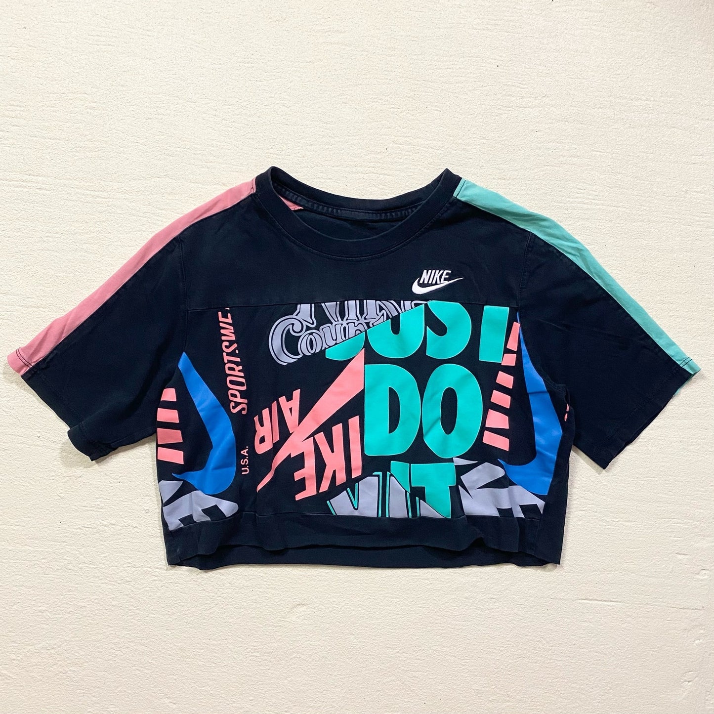 Reworked Nike All Over Print Crop Graphic Tee, Size XL